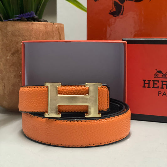 HERMES  Δερμάτινη ζώνη διπλής όψεως πορτοκαλί και μαύρο ￼
