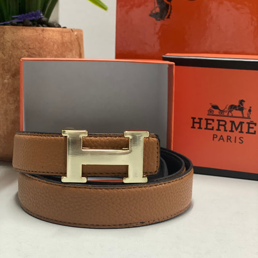 HERMES Δερμάτινη ζώνη διπλής όψης ταμπα και μαύρο